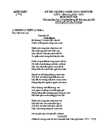 Đề thi chọn học sinh giỏi cấp Huyện Ngữ văn 9 - Năm học 2024-2025 (Có đáp án)