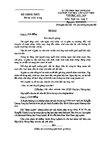 Đề thi chọn học sinh giỏi cấp THCS môn Ngữ văn 9 năm học 2022-2023 (Có đáp án)