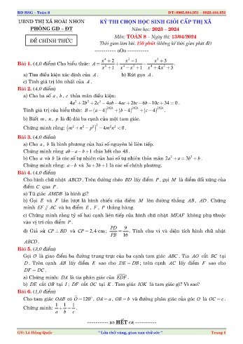 Đề thi chọn học sinh giỏi cấp Thị xã năm học 2023-2024 môn Toán 8 (Có đáp án)