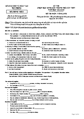 Đề thi chọn học sinh giỏi Thành phố cấp THPT năm học 2023-2024 môn Tiếng Anh