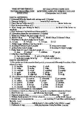 Đề thi giao lưu học sinh giỏi môn Tiếng Anh 6 năm học 2022-2023 - Trường THCS Dũng Tiến