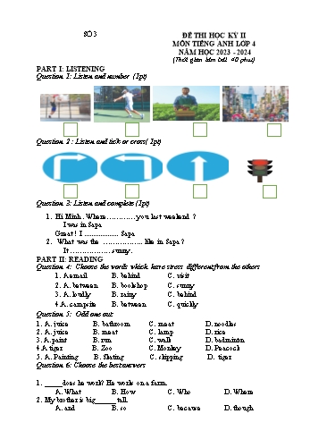 Đề thi học kì II môn Tiếng Anh Lớp 4 năm học 2023-2024