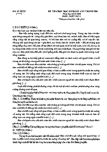 Đề thi học sinh giỏi cấp Thành phố Ngữ Văn 9 - Năm học 2024-2025 - Lưu Nha Trang (Có đáp án)