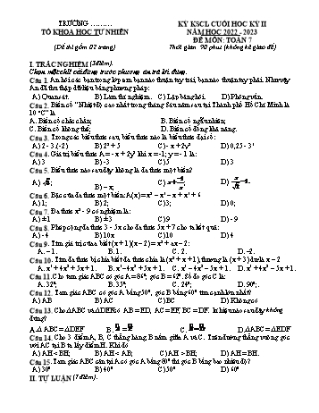 Đề thi khảo sát chất lượng cuối học kì II năm học 2022-2023 Toán 7 (Có đáp án)