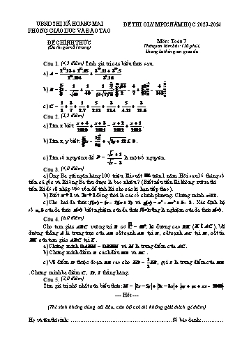 Đề thi Olympic năm học 2023-2024 môn Toán 7 (Có đáp án)