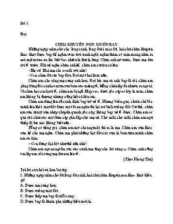 Đề thi ôn tập Tiếng Việt Lớp 4 - Phần đọc: Chim Khuyên non muốn bay