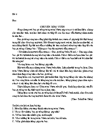 Đề thi ôn tập Tiếng Việt Lớp 4 - Phần đọc: Chuyện xóm vườn