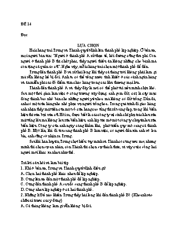 Đề thi ôn tập Tiếng Việt Lớp 4 - Phần đọc: Lựa chọn