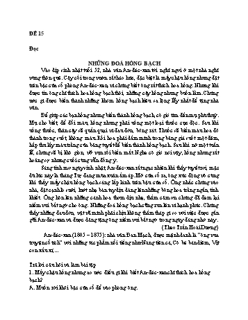 Đề thi ôn tập Tiếng Việt Lớp 4 - Phần đọc: Những đóa hồng bạch