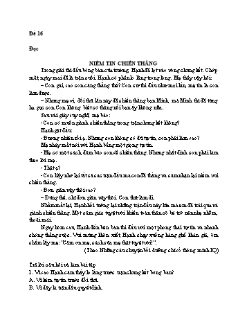Đề thi ôn tập Tiếng Việt Lớp 4 - Phần đọc: Niềm tin chiến thắng