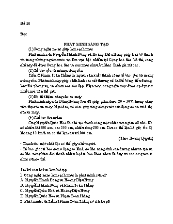 Đề thi ôn tập Tiếng Việt Lớp 4 - Phần đọc: Phát minh sáng tạo