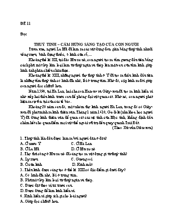 Đề thi ôn tập Tiếng Việt Lớp 4 - Phần đọc: Thủy tinh, cảm hứng sáng tạo của con người