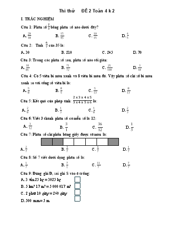 Đề thi thử học kì II môn Toán Khối 4