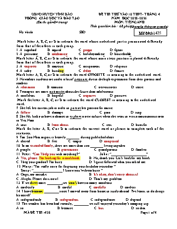 Đề thi thử vào 10 THPT năm học 2025-2026 môn Tiếng Anh (Có đáp án)