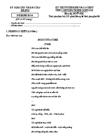 Đề thi tuyển sinh Lớp 10 THPT theo chương trình GDPT 2018 môn Ngữ văn (Có đáp án)