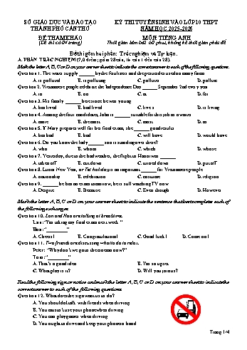 Đề thi tuyển sinh vào Lớp 10 THPT môn Tiếng Anh - Năm học 2025-2026
