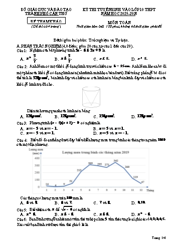 Đề thi tuyển sinh vào Lớp 10 THPT môn Toán - Năm học 2025-2026