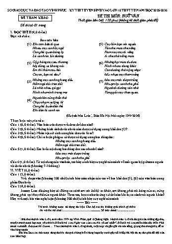 Đề thi tuyển sinh vào Lớp 10 THPT năm học 2025-2026 môn Ngữ Văn (Có đáp án)
