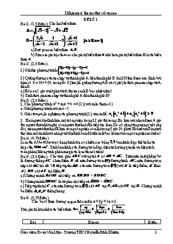 Đề thi vào 10 THPT môn Toán - Trường THCS Nguyễn Bỉnh Khiêm (Có đáp án)