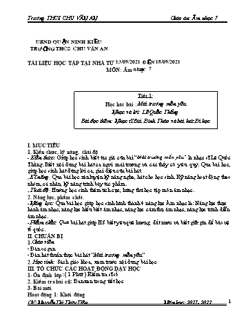 Giáo án Âm nhạc 7 - Tiết 1: Học bài hát Mái trường mến yêu. Bài đọc thêm: Nhạc sĩ Bùi Đình Thảo và bài hát Đi học - Năm học 2021-2022 - Nguyễn Thị Thủy Tiên