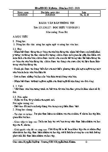 Giáo án Ngữ văn 7 - Bài 10: Văn bản thông tin - Năm học 2023-2024 - Nguyễn Thị Huệ