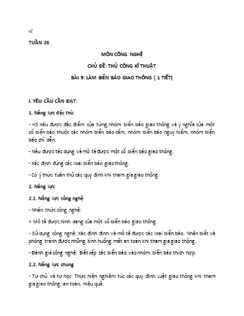 Kế hoạch bài dạy Công nghệ 3 - Chủ đề: Thủ công kĩ thuật - Bài 9: Làm biển báo giao thông