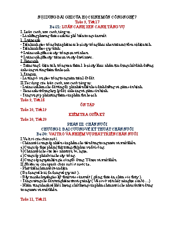 Kế hoạch bài dạy Công nghệ 7 - Tuần 9 đến 14