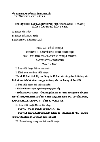 Kế hoạch bài dạy Công nghệ 8 - Tuần 1 - Năm học 2021-2022 - Nguyễn Kim Tiền