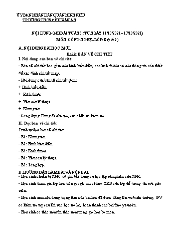 Kế hoạch bài dạy Công nghệ 8 - Tuần 5 - Bài 9: Bản vẽ chi tiết + Bài 11: Biểu diễn ren - Năm học 2021-2022 - Nguyễn Kim Tiền