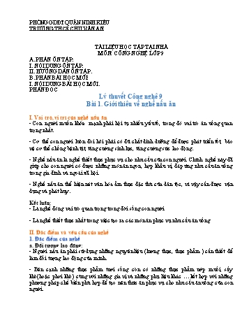 Kế hoạch bài dạy Công nghệ 9 - Bài 1: Giới thiệu về nghề nấu ăn - Trường THCS Chu Văn An