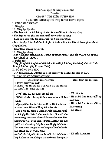 Kế hoạch bài dạy Đạo đức 2 - Chủ đề 7: Tìm kiếm sự hỗ trợ - Bài 13: Tìm kiếm sự hỗ trợ ở nơi công cộng - Năm học 2024-2025