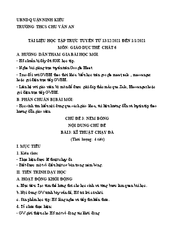 Kế hoạch bài dạy Giáo dục thể chất 6 - Chủ đề 3: Ném bóng - Bài 3: Kĩ thuật chạy đà - Trường THCS Chu Văn An