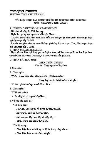 Kế hoạch bài dạy Giáo dục thể chất 7 - Chủ đề: Chạy ngắn. Chạy bền - Năm học 2021-2022 - Trường THCS Chu Văn An