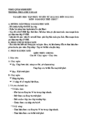 Kế hoạch bài dạy Giáo dục thể chất 7 - Tuần 10 - Năm học 2021-2022 - Trường THCS Chu Văn An