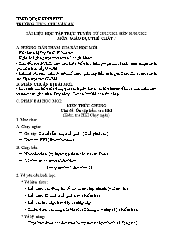 Kế hoạch bài dạy Giáo dục thể chất 7 - Tuần 16 - Năm học 2021-2022 - Trường THCS Chu Văn An