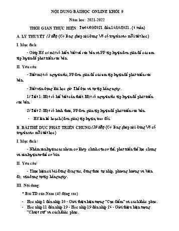 Kế hoạch bài dạy Giáo dục thể chất 9 - Chủ đề: Bài thể dục phát triển chung - Năm học 2021-2022 - Dương Huỳnh Hiếu Chân