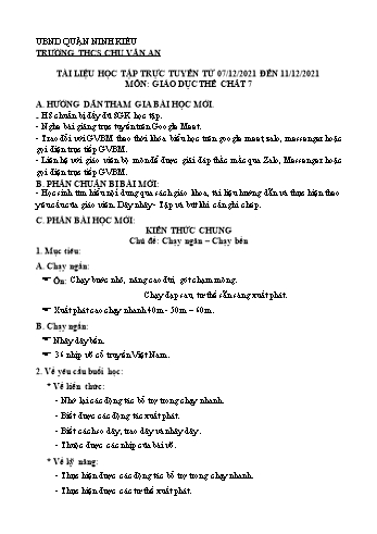 Kế hoạch bài dạy Giáo dục thể chất Lớp 7 - Chủ đề: Chạy ngắn. Chạy bền - Năm học 2021-2022 - Trường THCS Chu Văn An