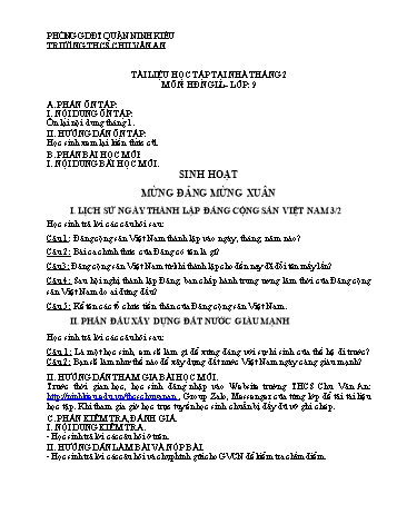 Kế hoạch bài dạy HĐNGLL 9 - Tháng 2 đến 5 - Trường THCS Chu Văn An