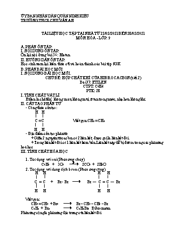 Kế hoạch bài dạy Hóa học 9 - Bài 37: Etilen + Bài 38: Axetilen - Năm học 2020-2021