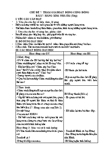 Kế hoạch bài dạy Hoạt động trải nghiệm 1 - Chủ đề 7: Tham gia hoạt động cộng đồng - Bài 17: Hàng xóm nhà em