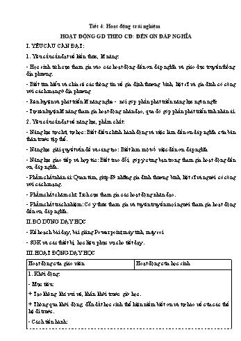 Kế hoạch bài dạy Hoạt động trải nghiệm 4 - Chủ đề: Đền ơn đáp nghĩa