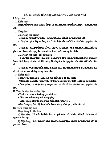 Kế hoạch bài dạy Khoa học tự nhiên 6 - Bài 31: Thực hành quan sát nguyên sinh vật
