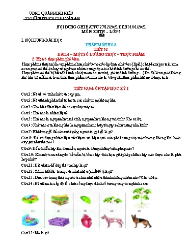Kế hoạch bài dạy Khoa học & Tự nhiên 6 - Tiết 62, Bài 14: Một số lương thực, thực phẩm + Tiết 63, 64: Ôn tập học kỳ I - Năm học 2020-2021 - Ngô Thị Thu Thảo