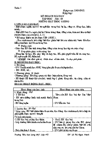 Kế hoạch bài dạy Khối 4 - Tuần 5 - Năm học 2021-2022 - Lê Thị Ngọc Hạnh