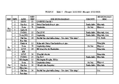 Kế hoạch bài dạy Khối 5 - Tuần 15 - Năm học 2023-2024