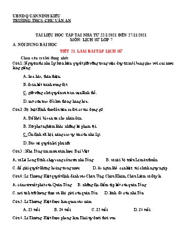 Kế hoạch bài dạy Lịch sử 7 - Tiết 21: Làm bài tập lịch sử + Tiết 22: Đại Việt dưới thời nhà Trần - Trường THCS Chu Văn An