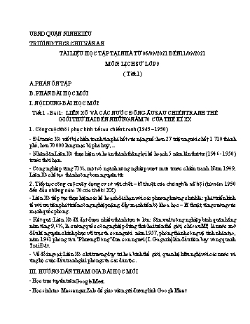 Kế hoạch bài dạy Lịch sử 9 - Bài 1: Liên Xô và các nước Đông Âu sau chiến tranh thế giới thứ hai đến những năm 70 của thế kỉ XX (Tiết 1+ 2) - Năm học 2021-2022 - Trường THCS Chu Văn An