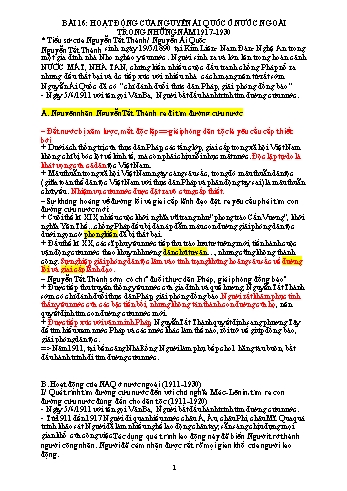 Kế hoạch bài dạy Lịch sử 9 - Bài 16: Hoạt động của Nguyễn Ái Quốc ở nước ngoài trong những năm 1917-1930