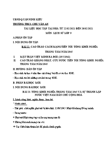 Kế hoạch bài dạy Lịch sử 9 - Bài 23: Tổng khởi nghĩa tháng Tám 1945 và sự thành lập nước Việt Nam Dân Chủ Cộng Hòa - Trường THCS Chu Văn An