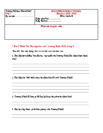 Kế hoạch bài dạy Lịch sử & Địa lý 5 - Tuần 1 - Năm học 2021-2022 - Trường Tiểu học Nhơn Phú C